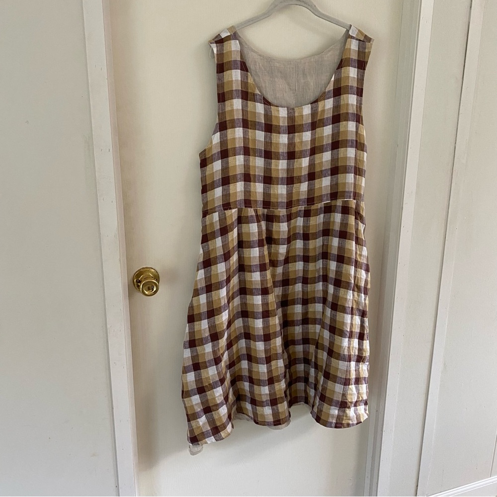 Handmade Linen Plaid Sleeveless Dress